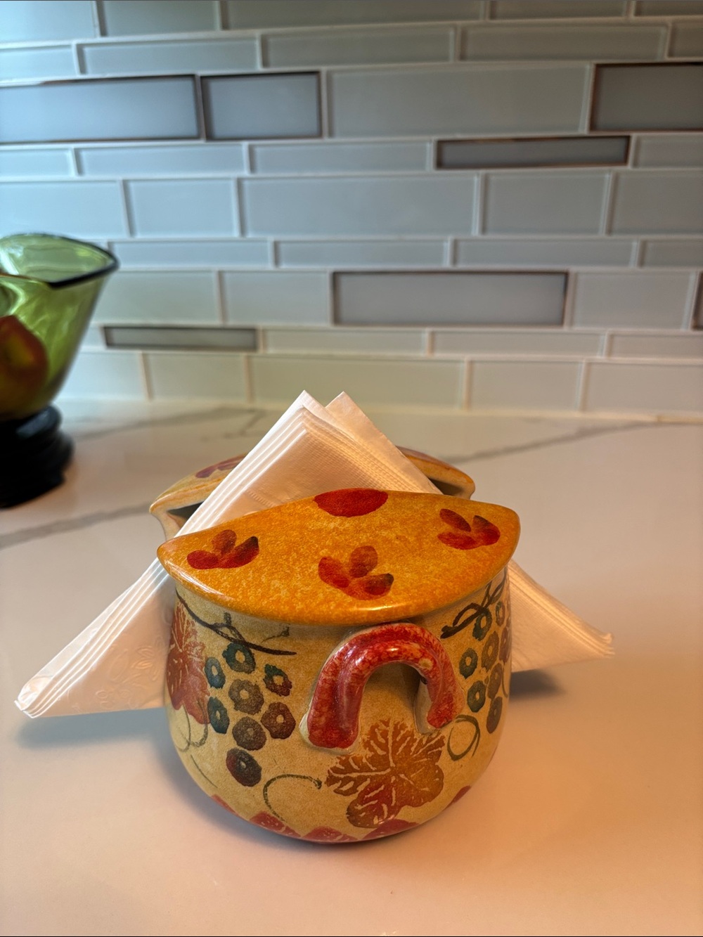 Italica ARS Vintage Ceramic hand Painted Napkin Holder with Fall Motif